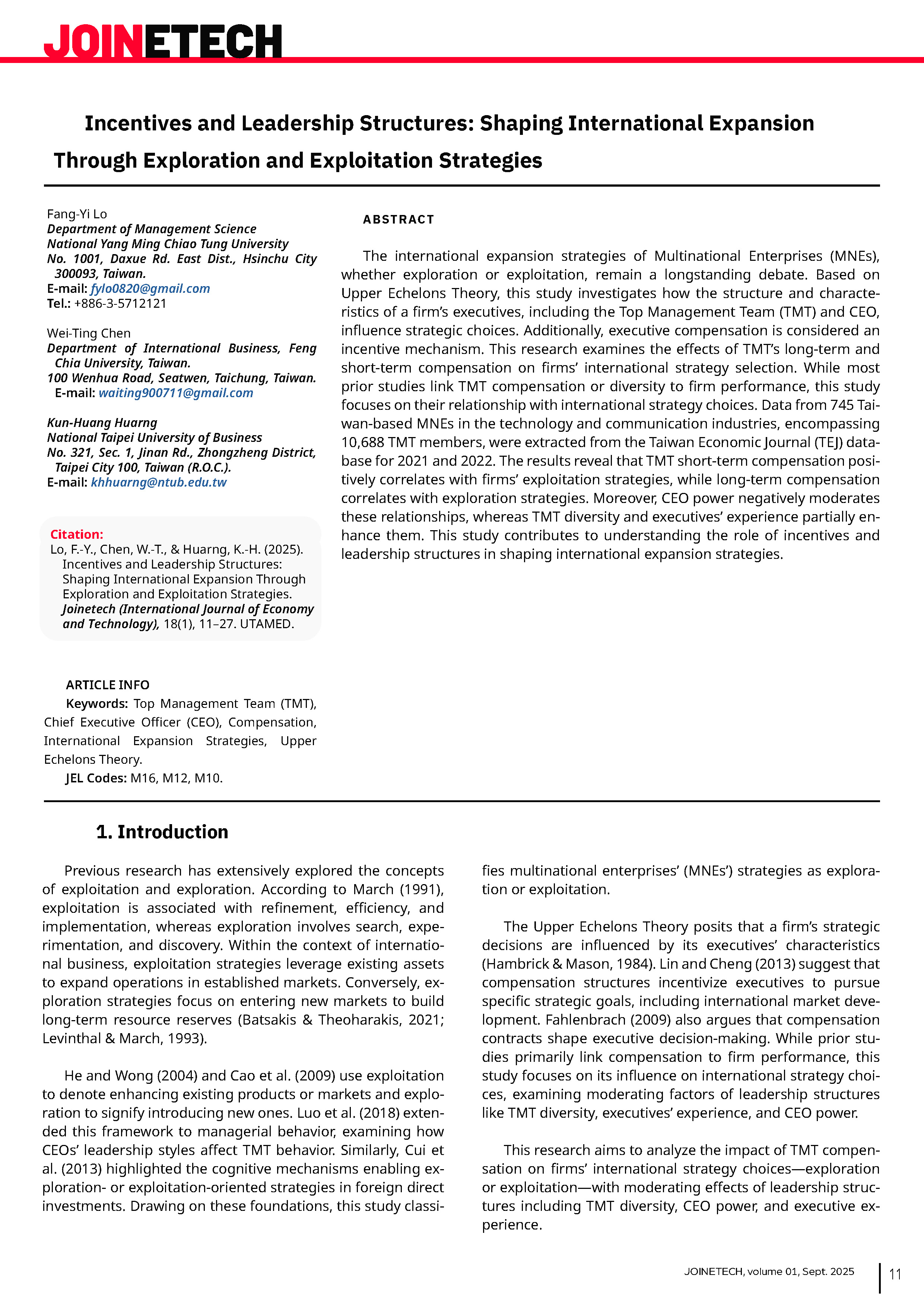 Incentives and Leadership Structures: Shaping International Expansion Through Exploration and Exploitation Strategies